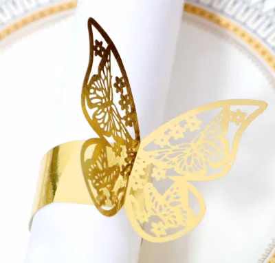 Personnalisé en gros bricolage Laser creux papillon ronds de serviette boucle de papier doré serviette Table décoration arcs de mariage nappe ronds de serviette