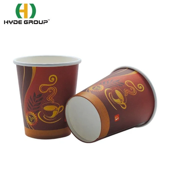 Tasse de papier à paroi simple imprimée personnalisée jetable, 8 onces de café, avec couvercle